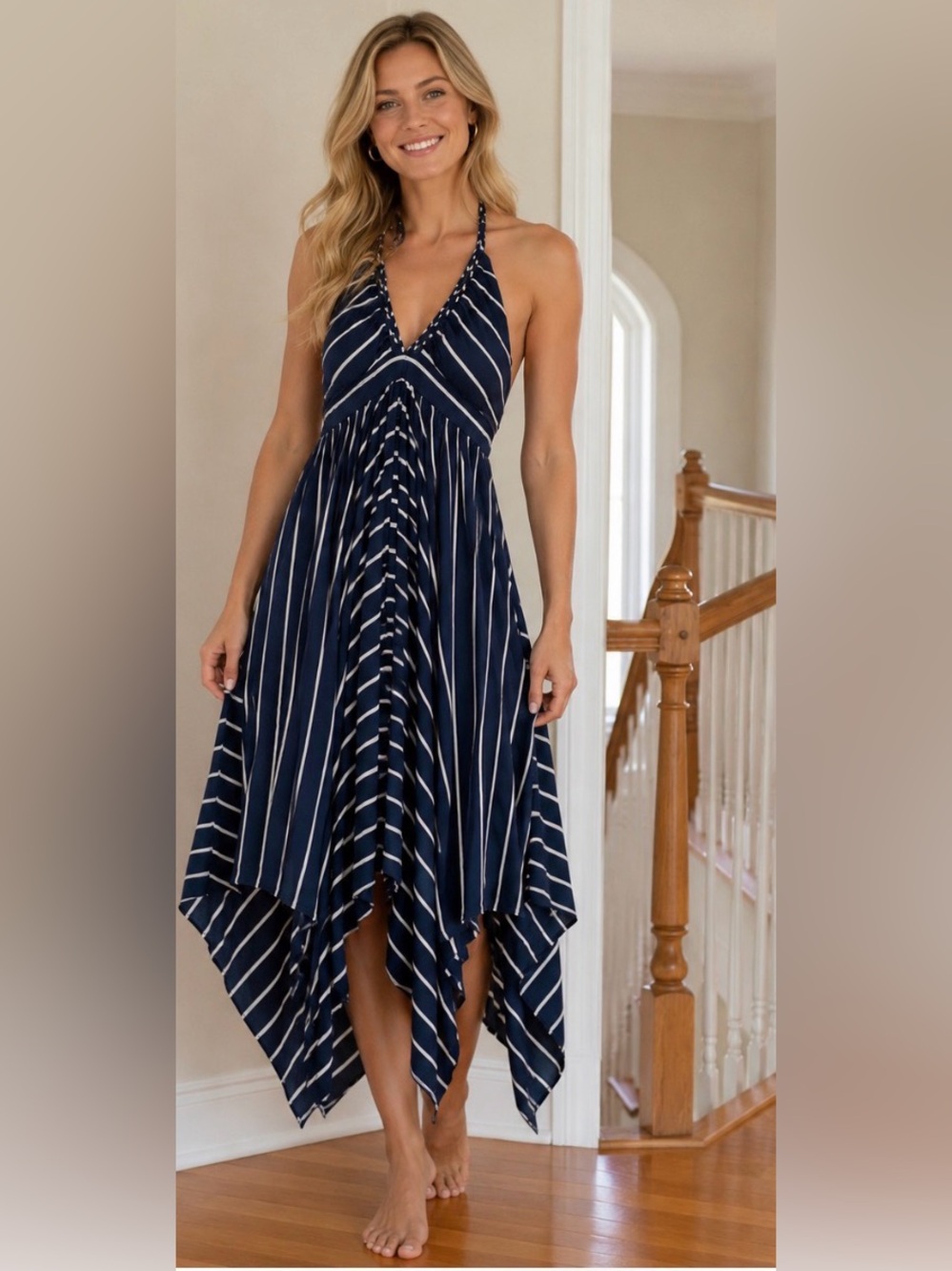 Navy and white summer dress EUC